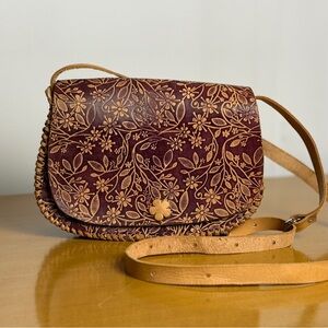 Floral Embossed Brown Crossbody Bag